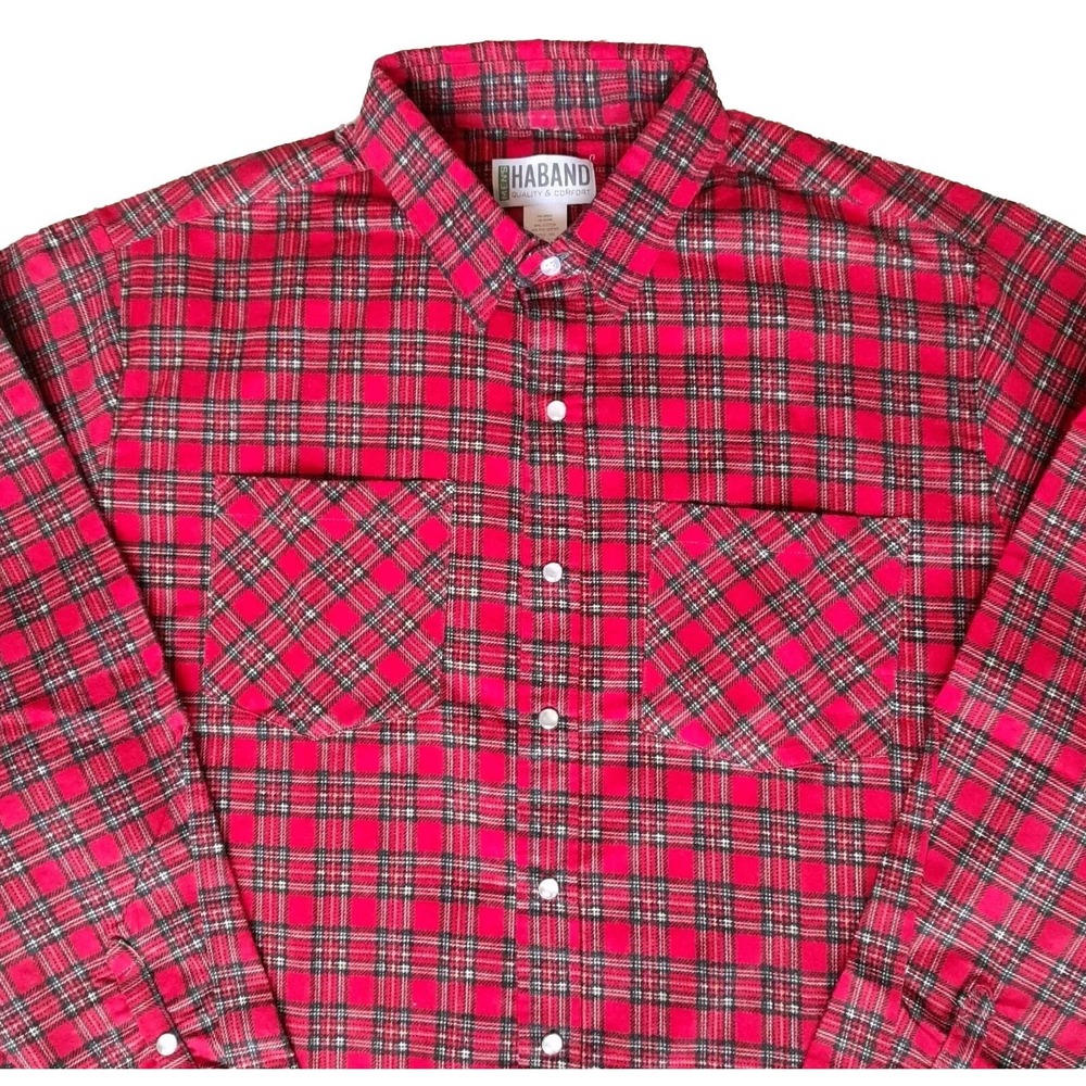 Haband Pearl Snap Button Front Flannel Shirt Mens  Large Red Black Plaid NWOT
